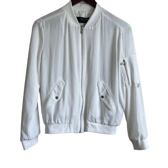 Y2K Zara Women Bomber Jacket XS White Retro Streetwear Satiny Fairycore Academia - Picture 1 of 13